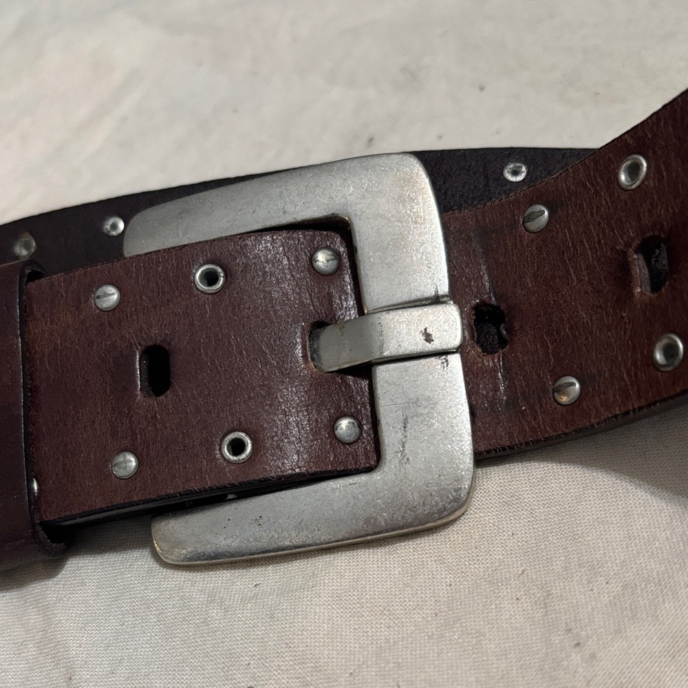 Calvin Klein Dark Brown Leather Men's Belt with Silver Buckle